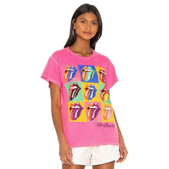 Madeworn tee size XS Rolling Stones '89 multi tongue hot pink‎ distressed RARE - Picture 2 of 9